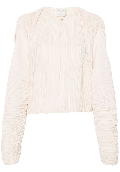 White long-sleeve pleated blouse Strong strong - women